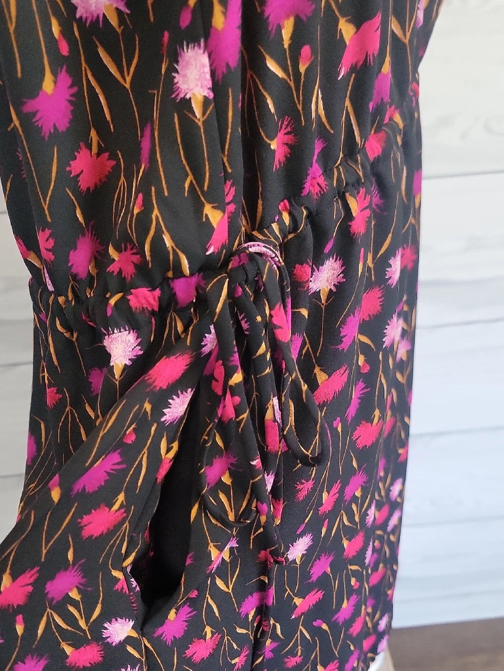 Gap Sleeveless Floral Tie-Waist Midi Dress - Black & Pink Floral Womens Size L